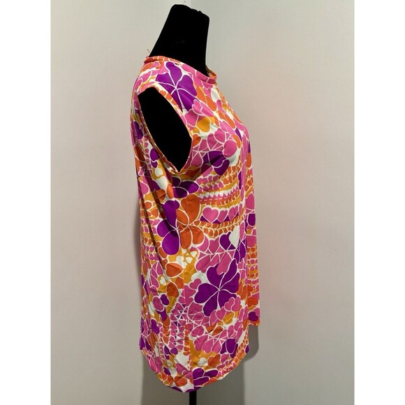 SPEEDO Vntg 70s Nylon Psychedelic Mod Orange Pink Floral Coverup Mini Dress XS - Picture 3 of 6